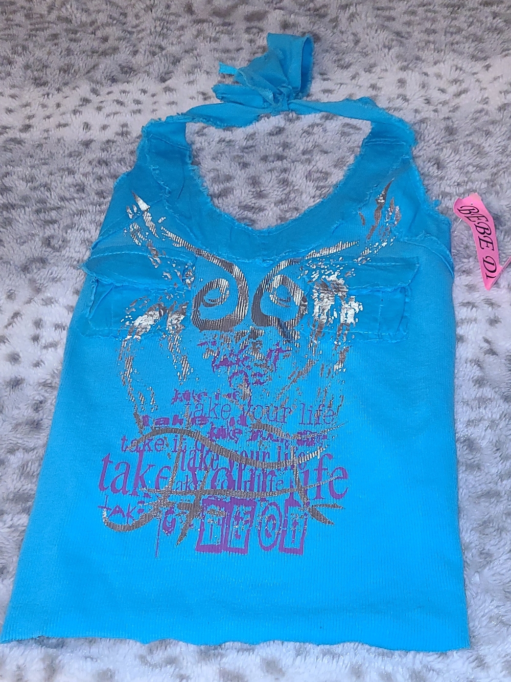Turquoise Halter Tank Top with Metallic Graphic- SIZE SMALL
